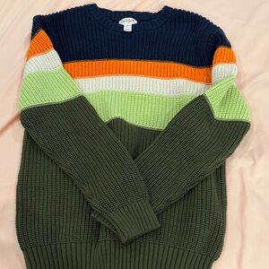 Cat & Jack Striped Crewneck Sweater - Navy, Orange, Green